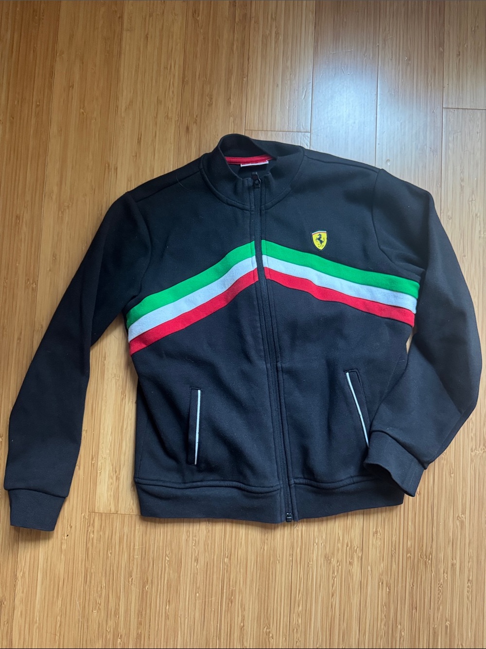Ferrari Kids' Black Track Jacket with Italian Stripe